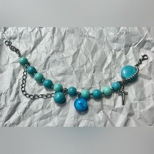 Turquoise Beaded layered bracelet/ glass bead/ chain